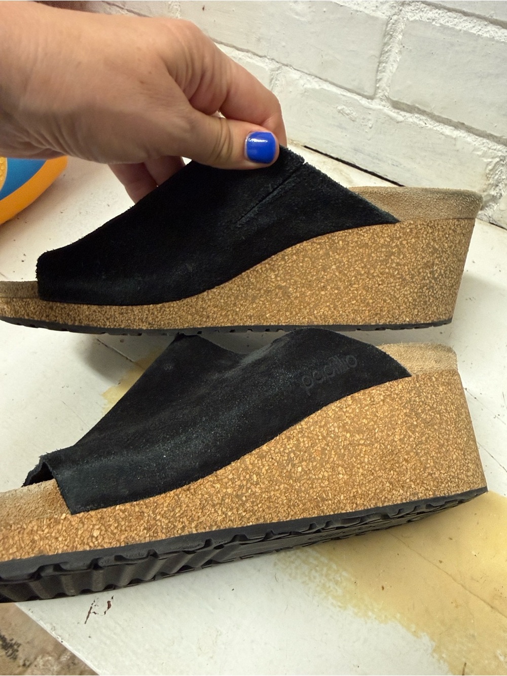 Birkenstock Papillio Black Suede Wedge Slide Sandals - Women